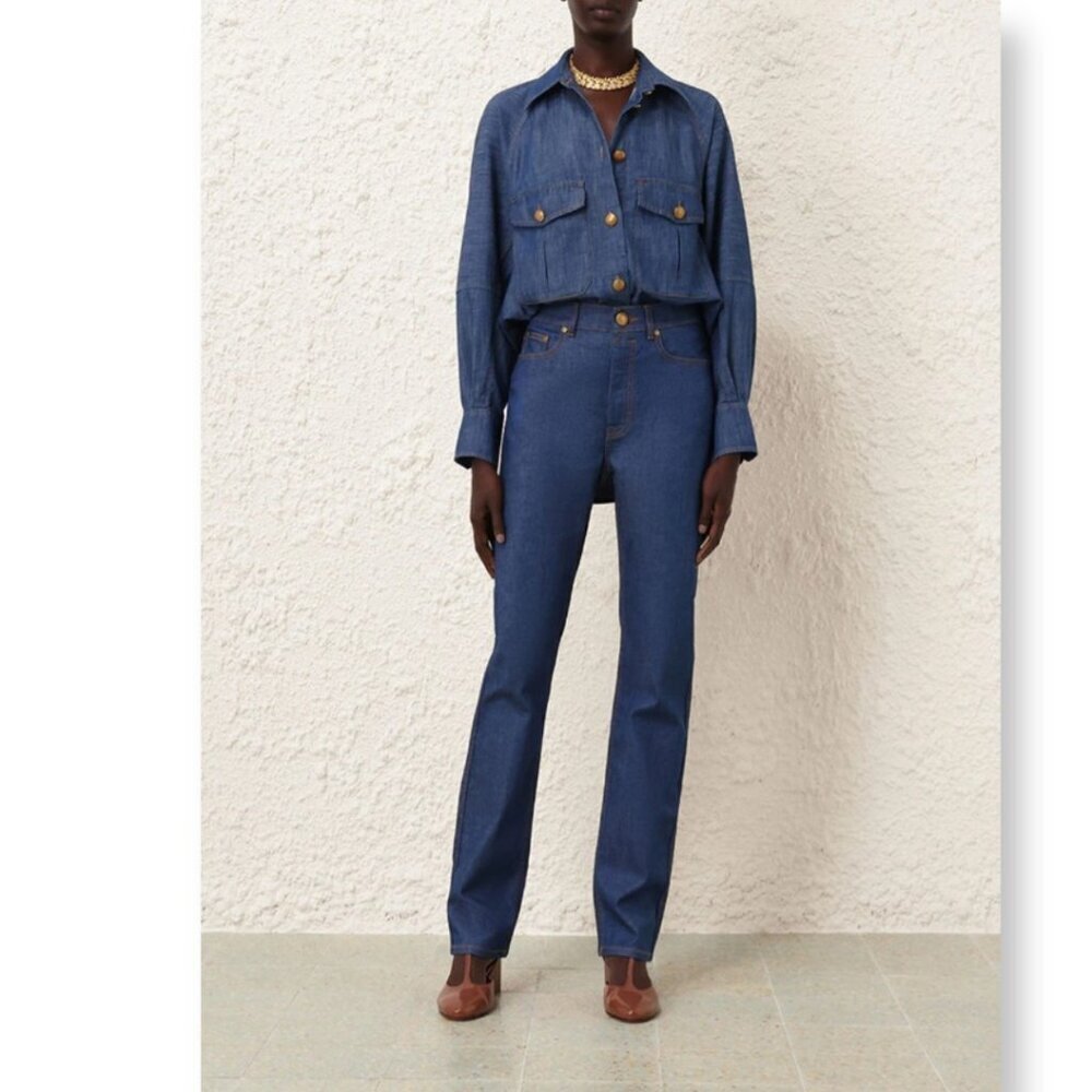 Zimmermann Slim High Rise Straight Leg Denim Jeans Size 25 NWT